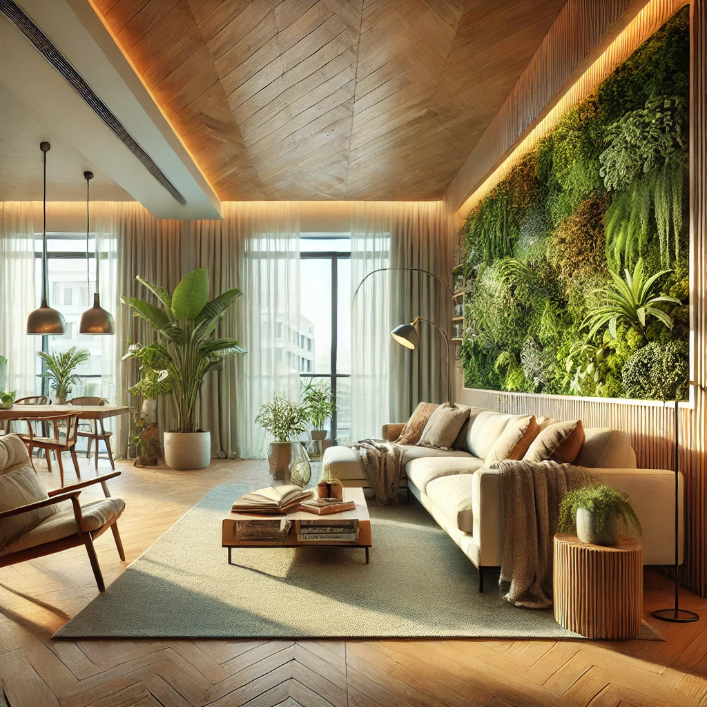 photograph in ultra-high resolution (8K), styled like a luxury interior design magazine, depicting a living room inspired by